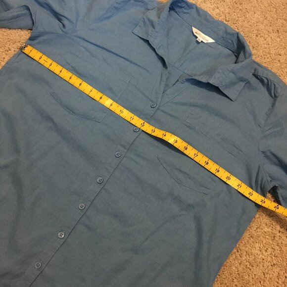 Northern Reflections Blue Linen Blend Sailor Collar Button Down Dress Sh… - Picture 13 of 16